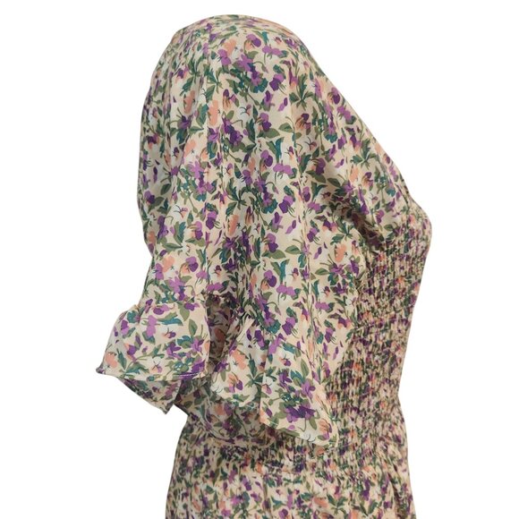 Calista Floral Ruffle Maxi Dress - Purple and Green Size M - Picture 5 of 7